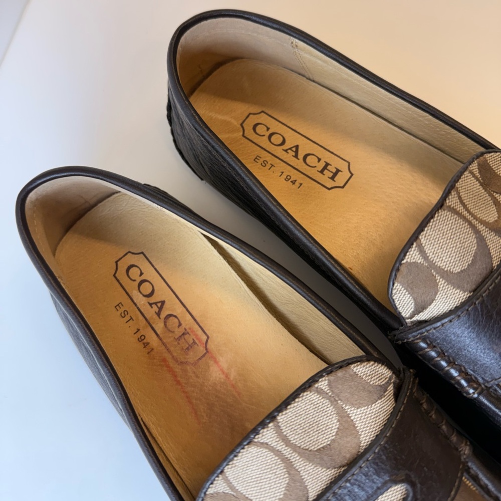 Coach Men’s Neal Signature C Jacquard Leather Driving Loafers Brown Q907 Size 13 - Picture 10 of 12